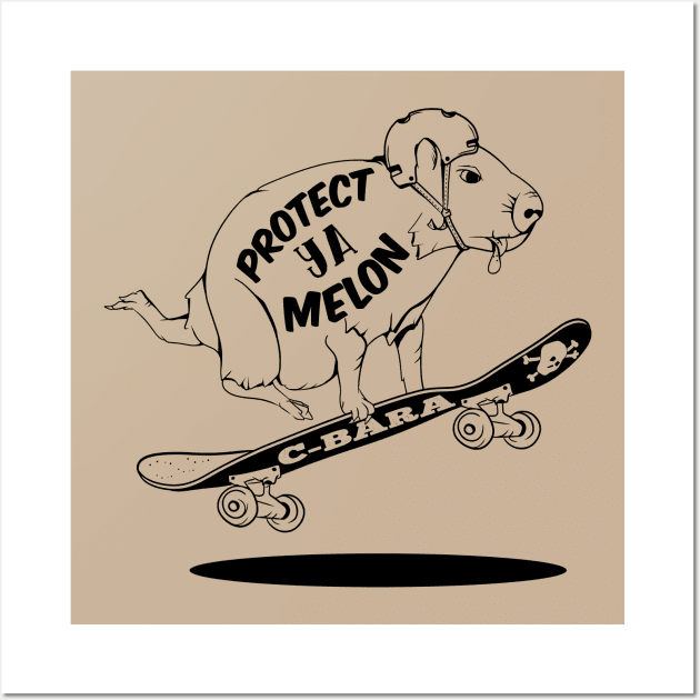 Capybara Skateboarding Wall Art by mailboxdisco